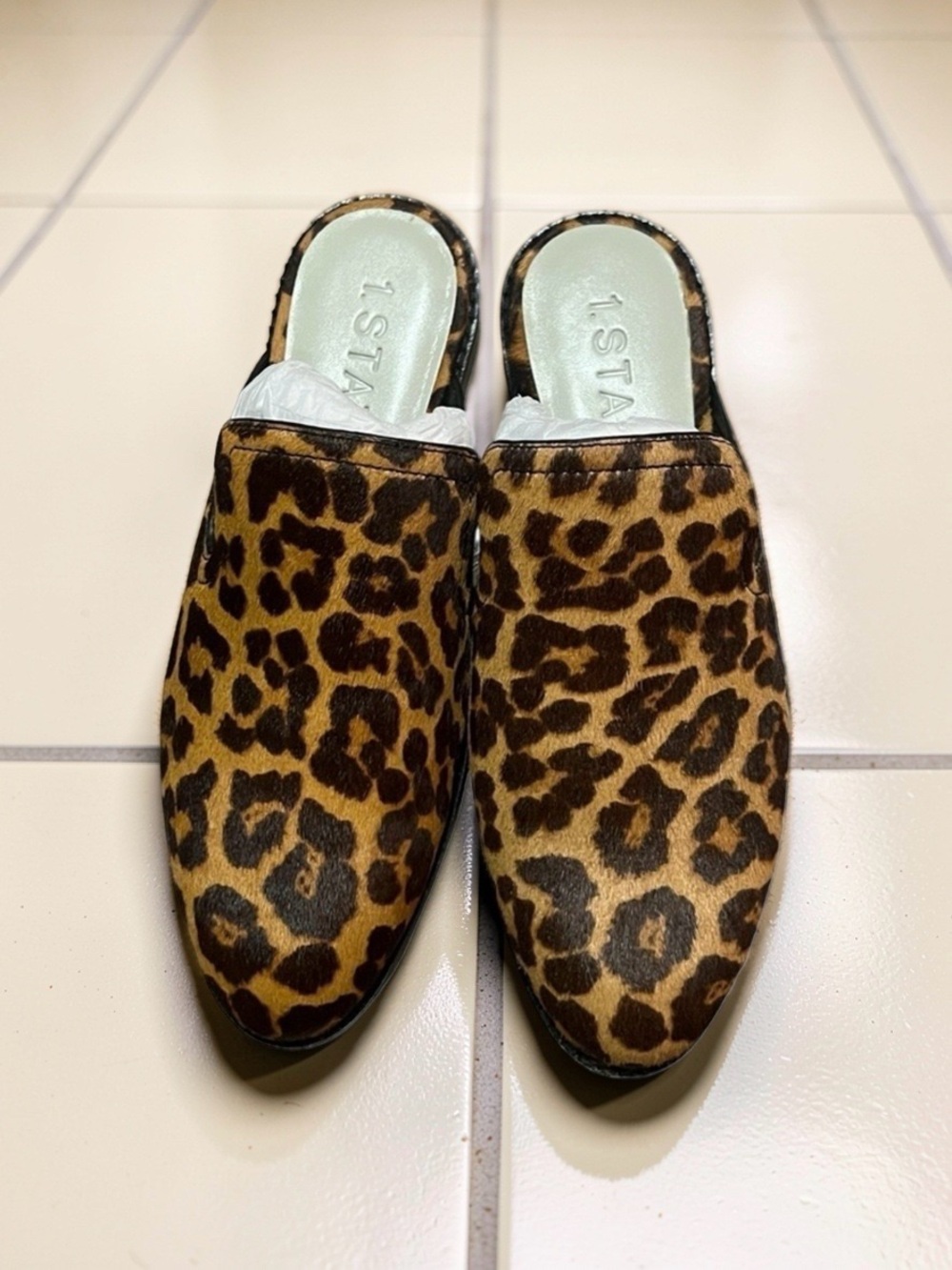 1. State Leopard Print Mules in Brown and Black excellent condition
